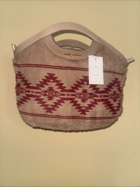 Simply Southern Taupe Faux Fur Clutch with Burgundy Aztec Design